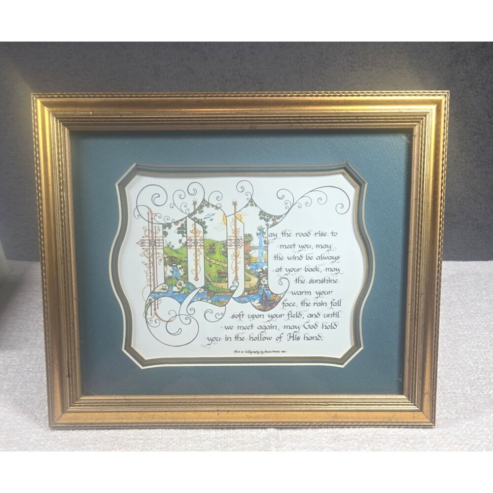 Vintage Irish Blessing May the Road 10 x 12 Framed Art Calligraphy Matted 1994